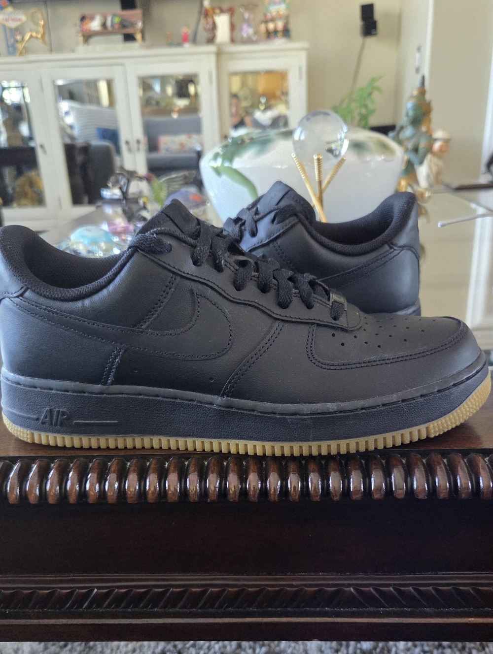 Nike Air Force 1 Black Leather Sneakers with Gum Sole
